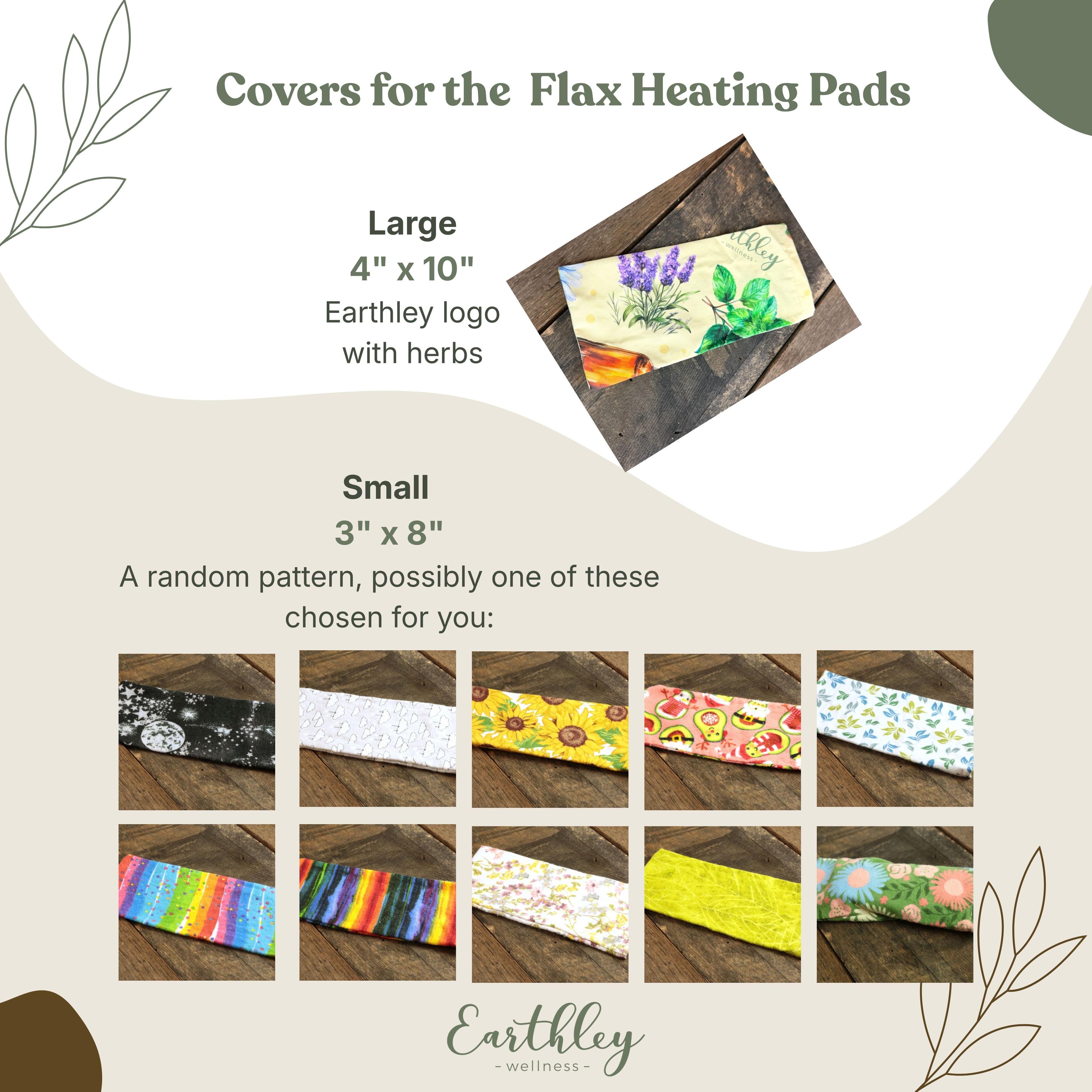 Image showing the Large pad cover with earthley logo and herbs as well as the small pad covers chosen randomly with several possible patterns like rainbows, plants, avocadoes, and sky scenes.