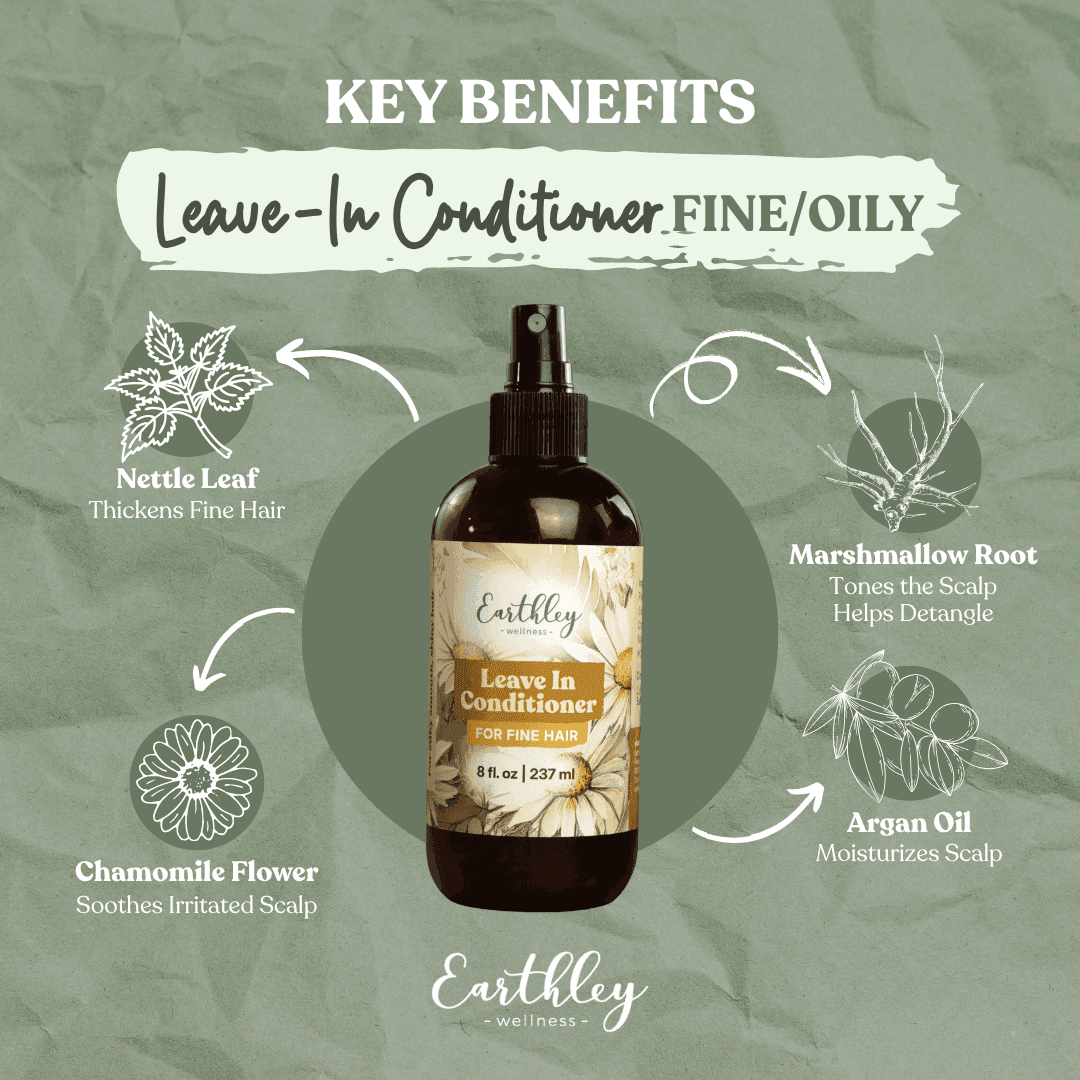 Earthley Leave-In Conditioner for Fine Hair with nettle, chamomile, marshmallow root, and argan oil benefits