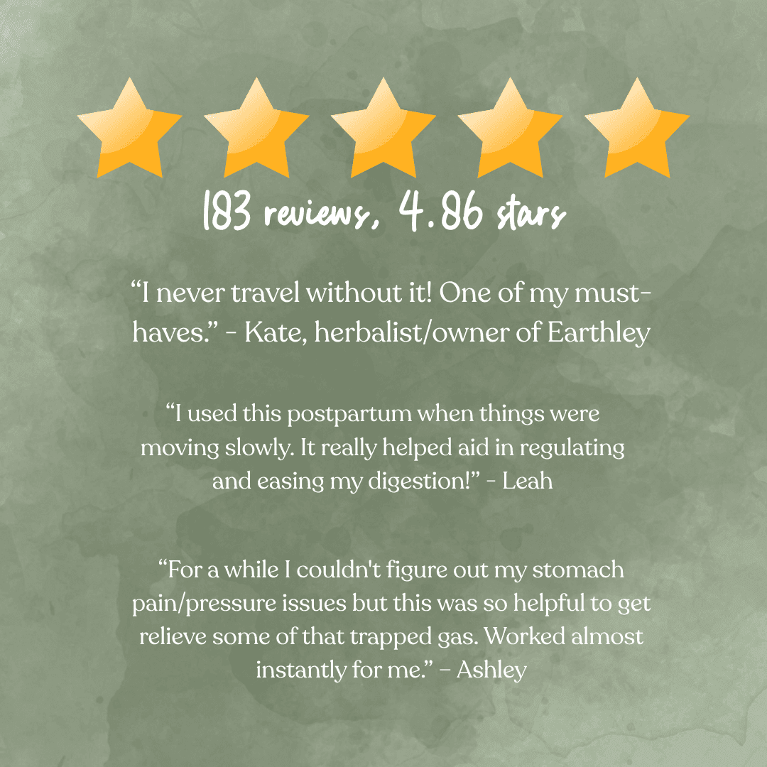 5-star customer reviews graphic, 183 reviews averaging 4.86 stars for digestive relief product