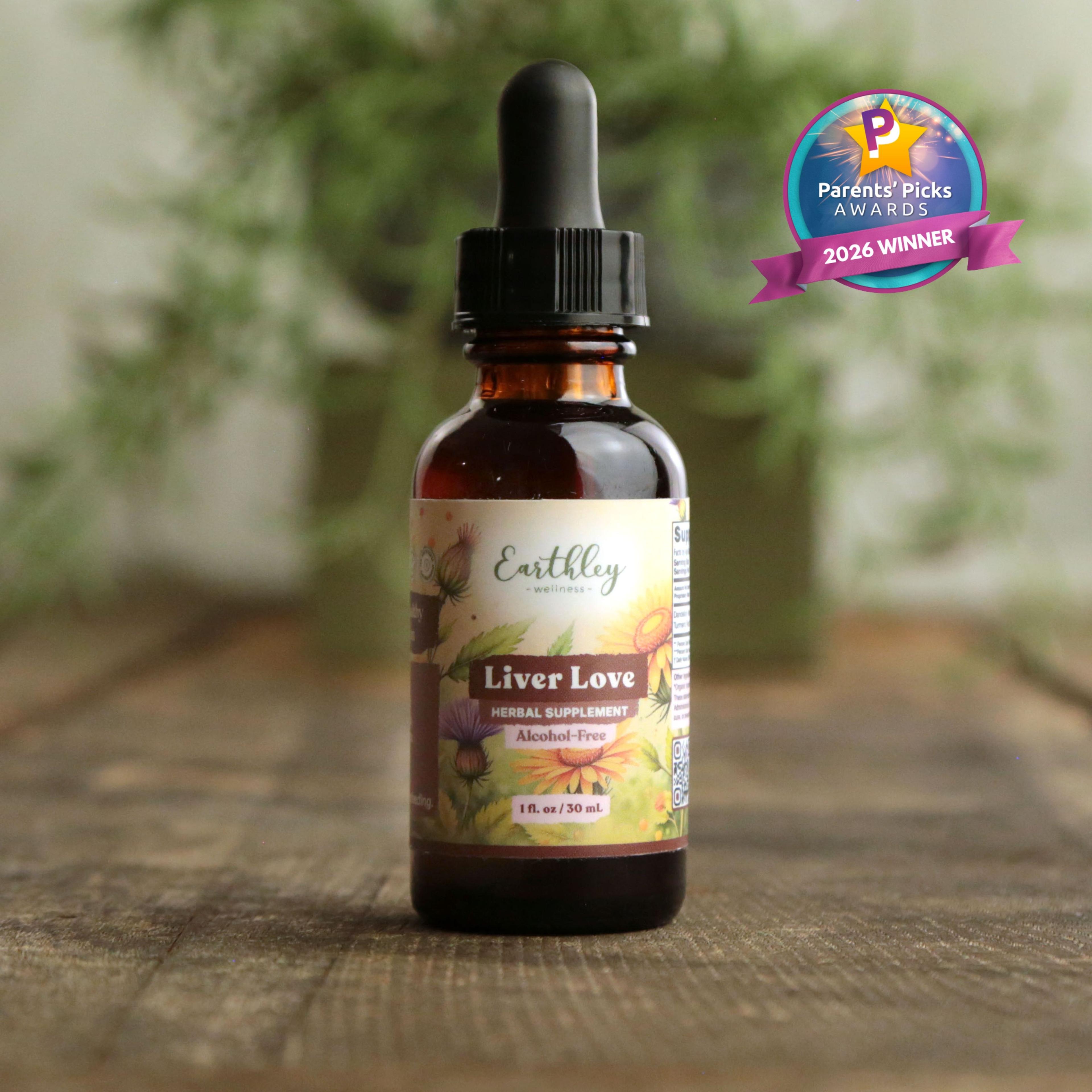 Earthley Wellness Liver Love alcohol-free herbal supplement tincture, 1 fl oz, Parents' Picks 2026 Winner