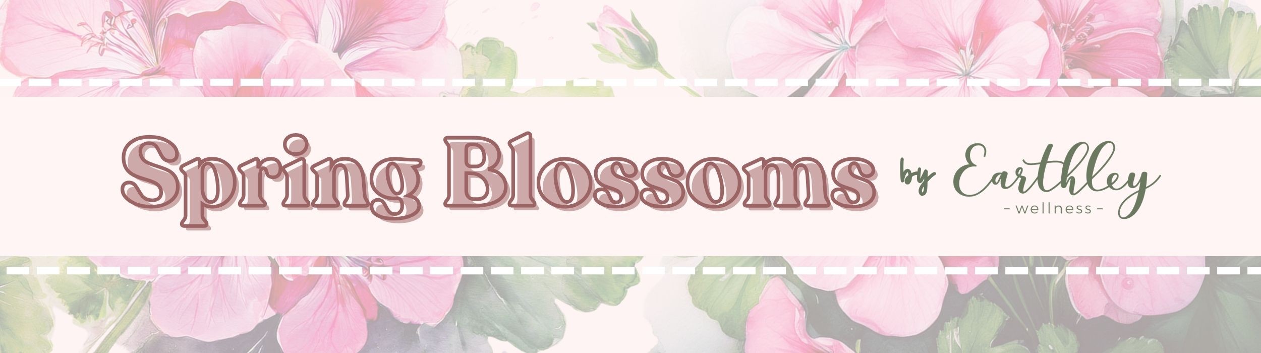 Spring Blossom sale banner with pink flowers and green foliage background