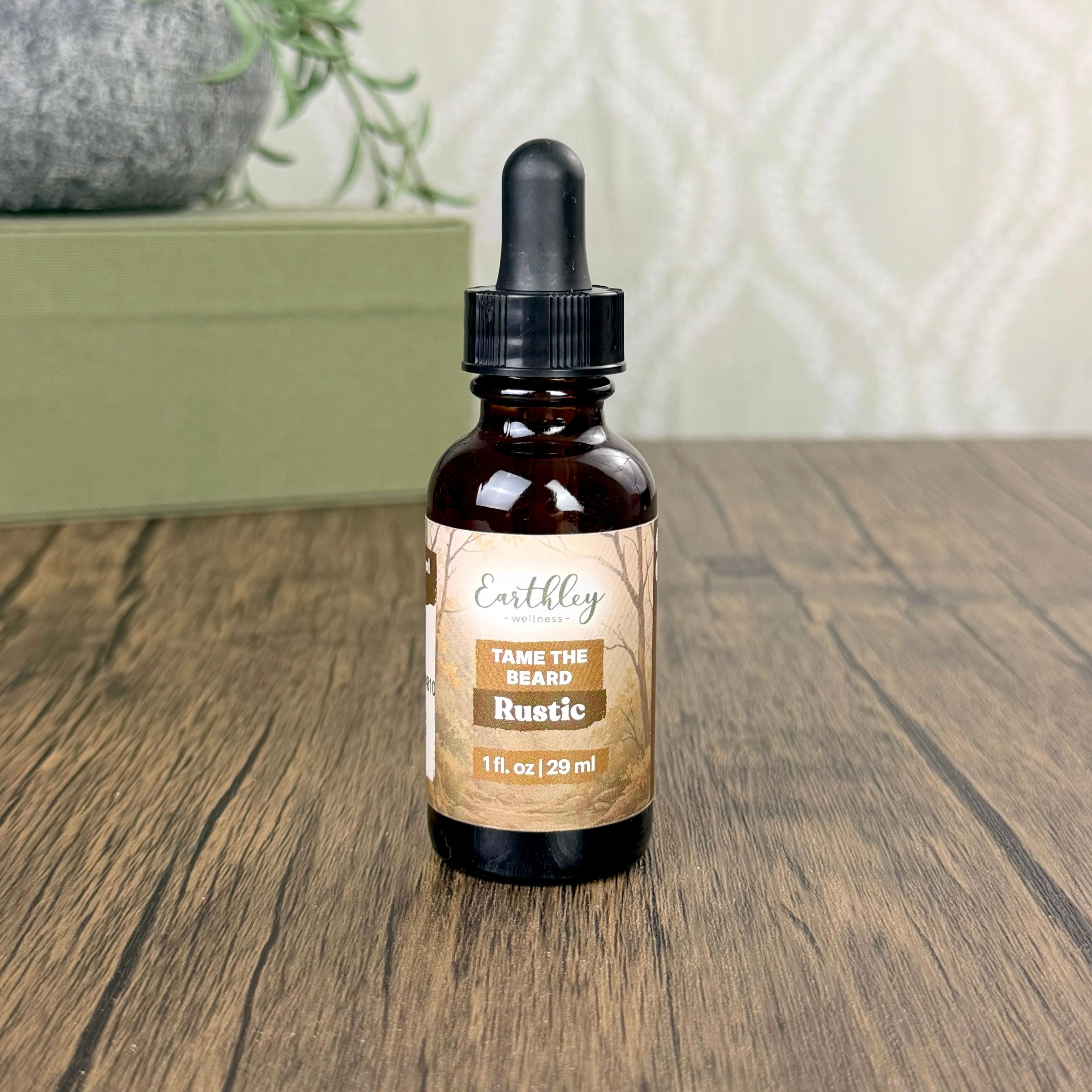 Earthley Wellness Tame The Beard Rustic beard oil, 1 fl oz amber dropper bottle