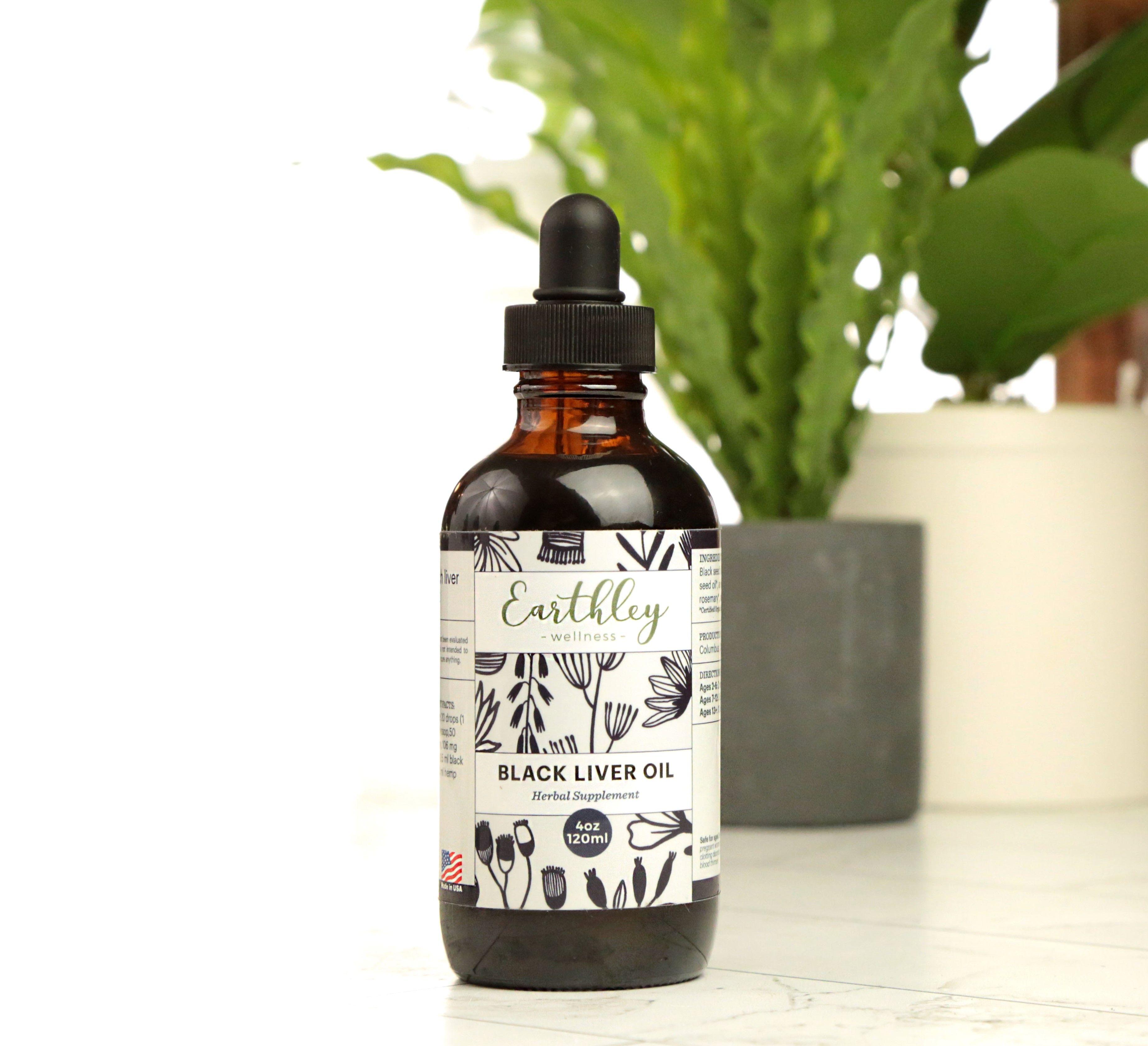 Earthley black liver oil 831A2180 copy product displayed on clean background