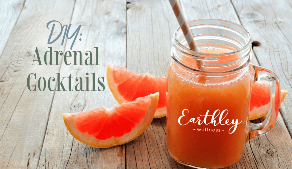 DIY Adrenal Cocktails recipe graphic showing orange-pink drink in mason jar with grapefruit slices