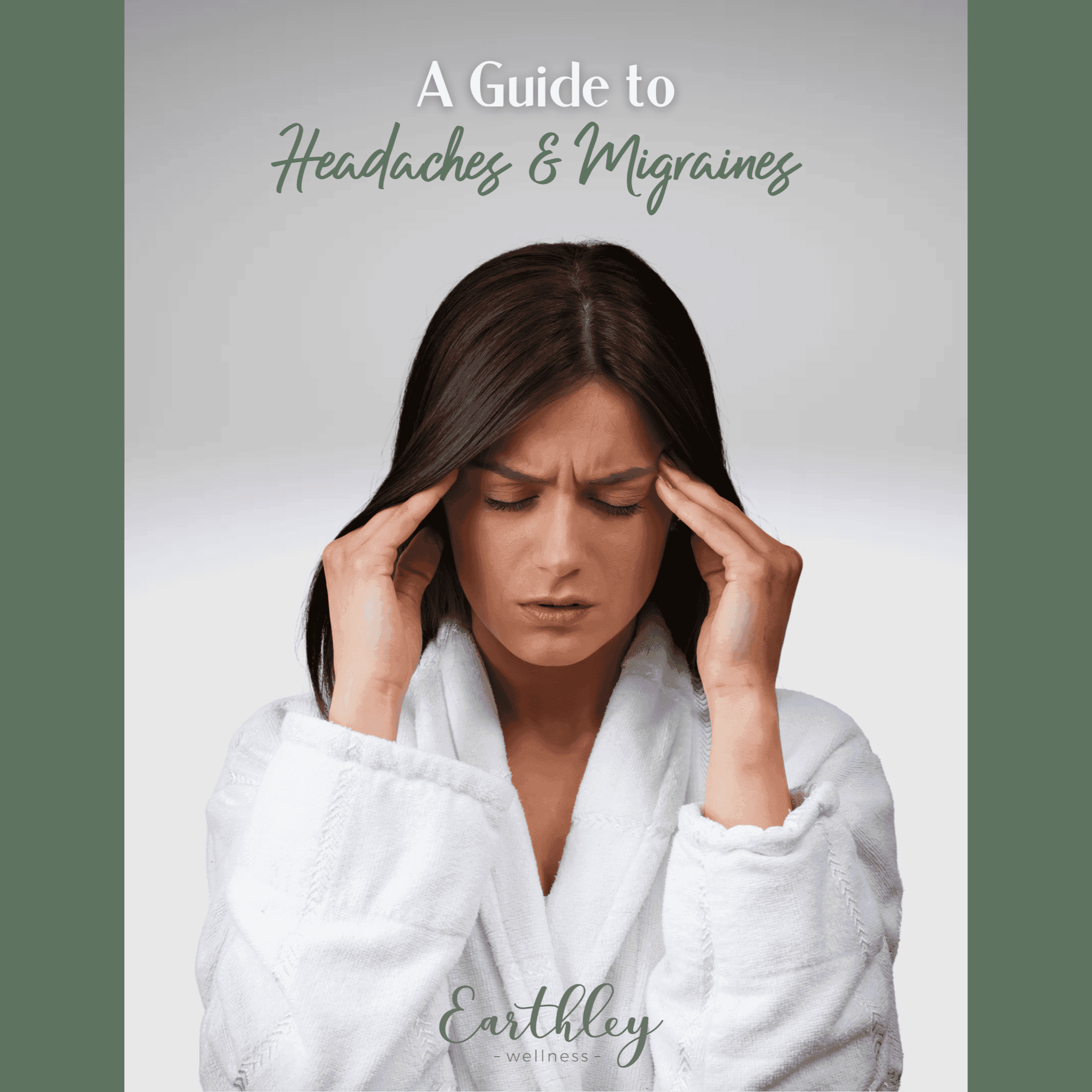 Headache Relief Guide cover with gray background showing person holding head in pain