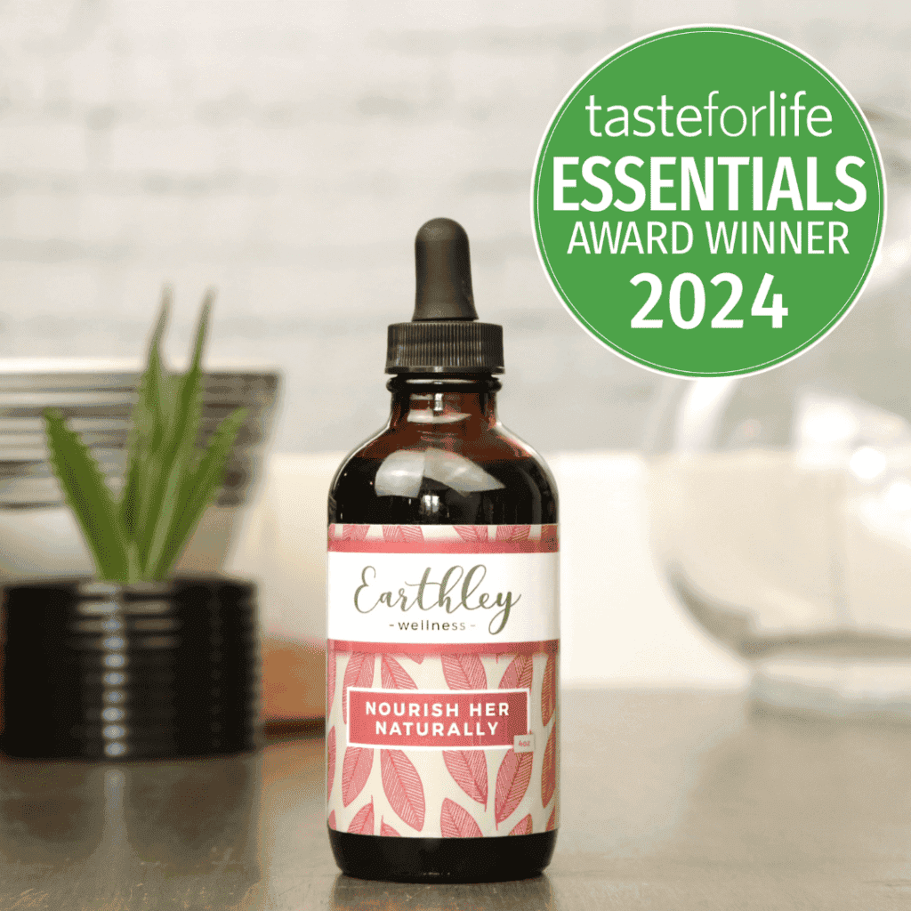 Nourish Her Naturally bottle with Taste for Life Essentials Award Winner 2024 badge