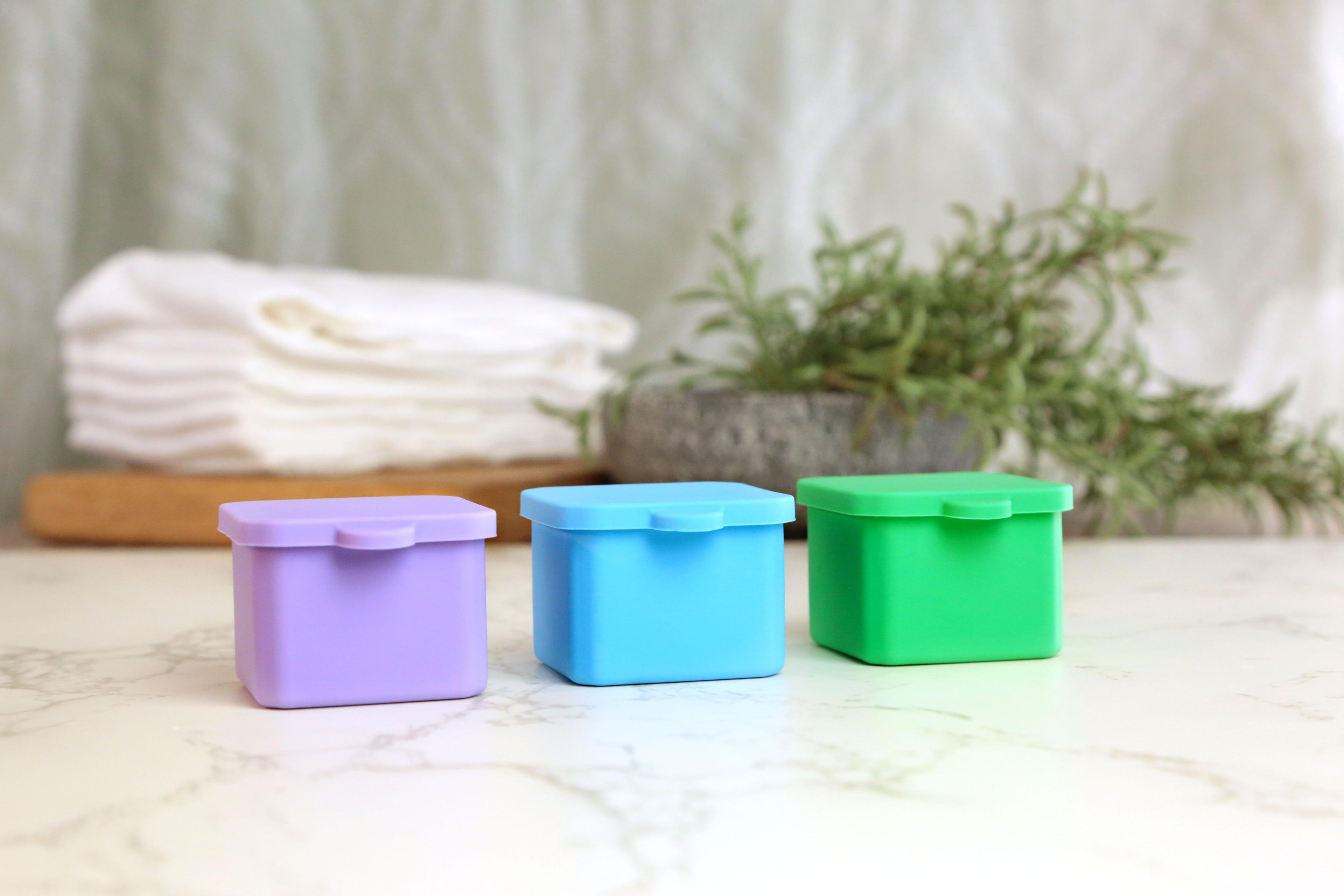 Earthley stainless steel sauce cups set of three 2oz portion containers with lids for condiments and snacks on marble surface