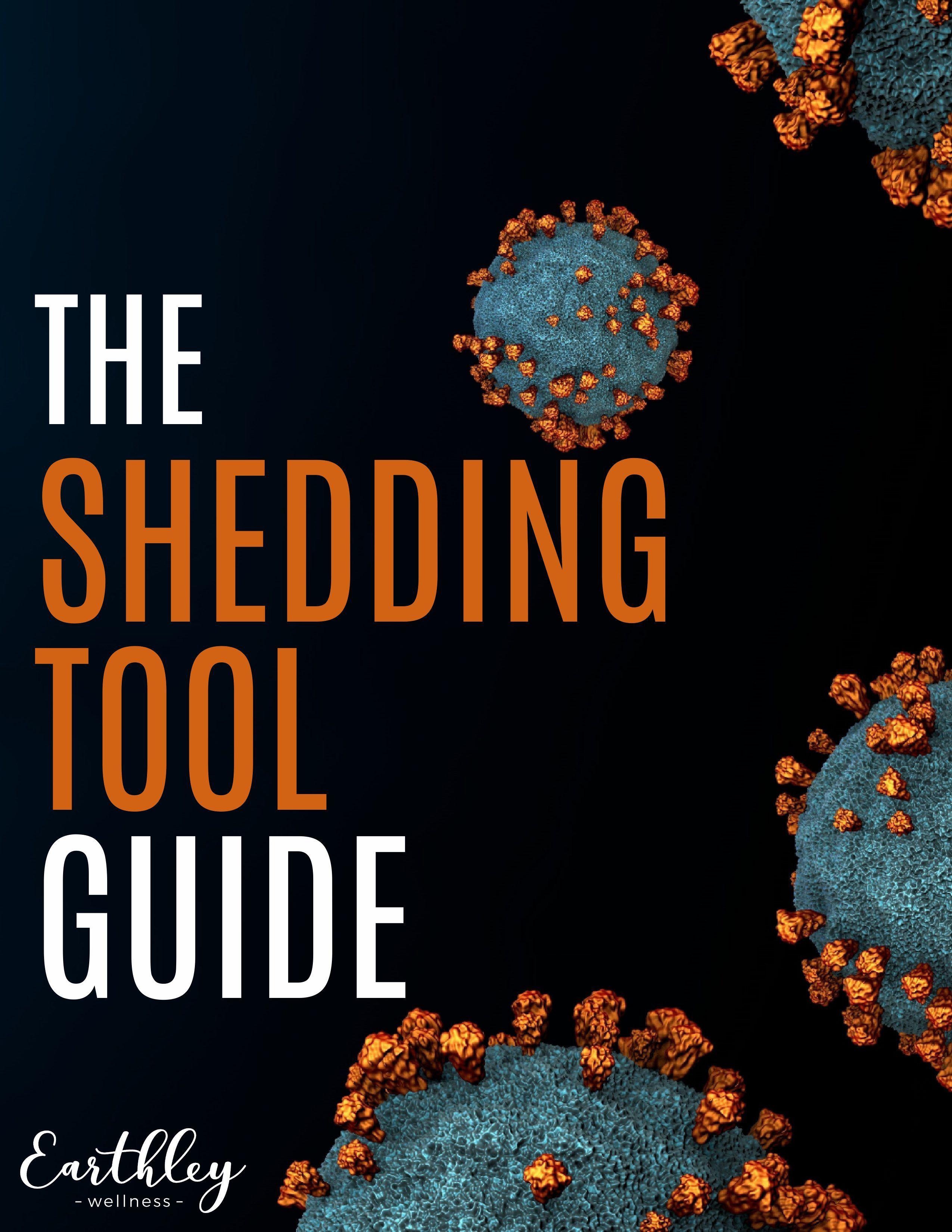 The Shedding Tool Guide ebook cover with 3D virus particles on dark background in orange and teal