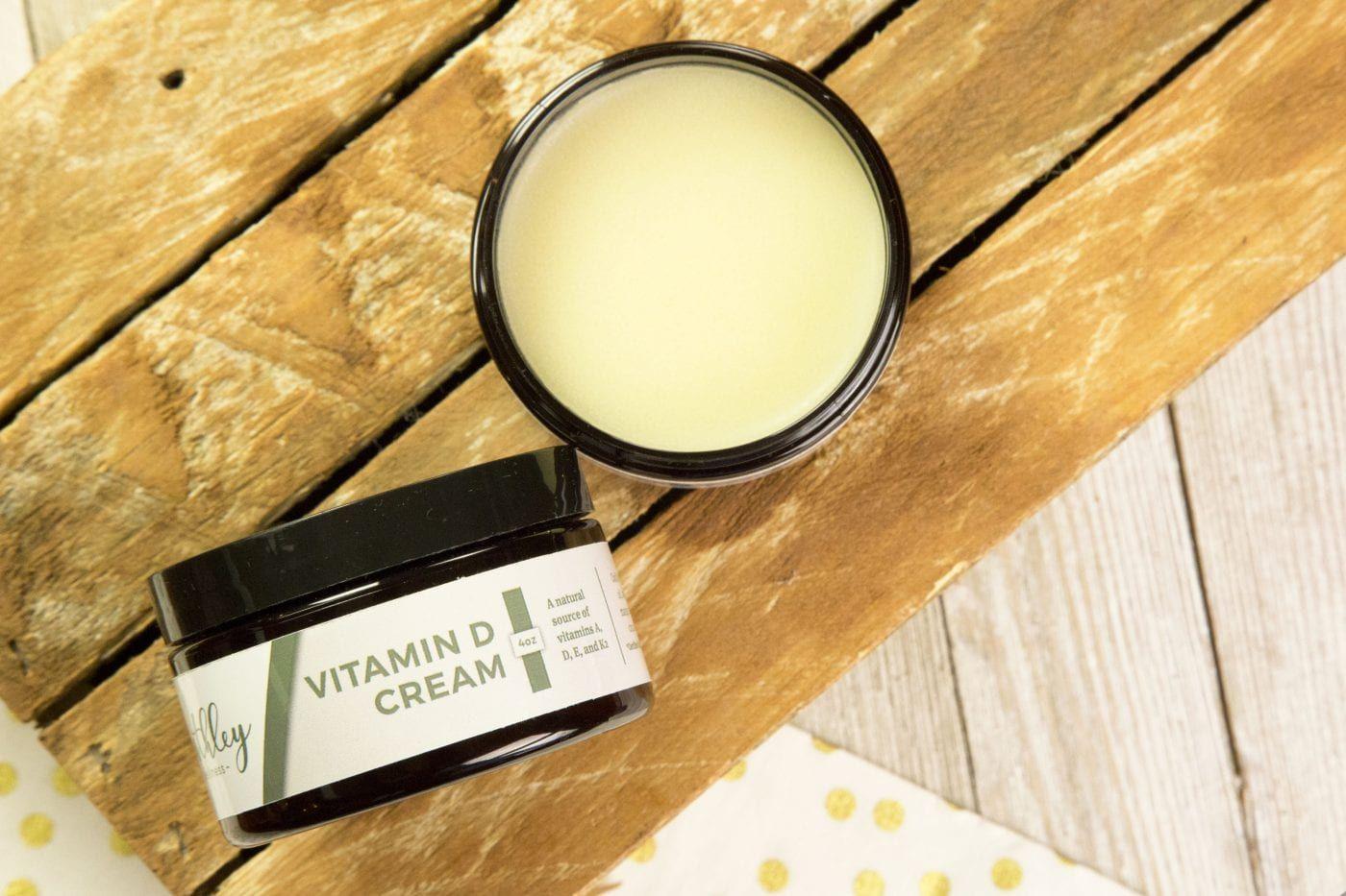 Earthley Vitamin D Cream amber jar with yellow sunshine label for topical vitamin D supplementation
